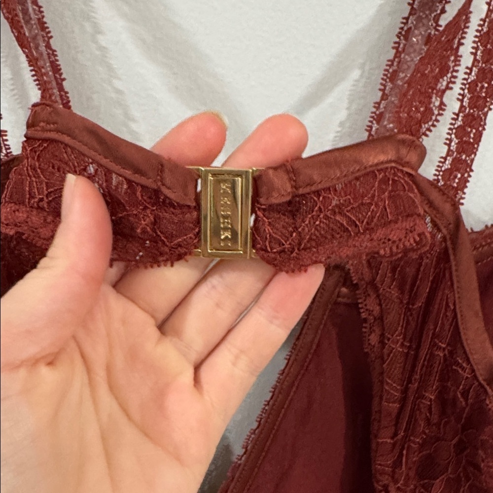 NWT Meshki Seraphine Cherry Chocolate Lace Maxi strappy sexy Dress - Picture 6 of 7